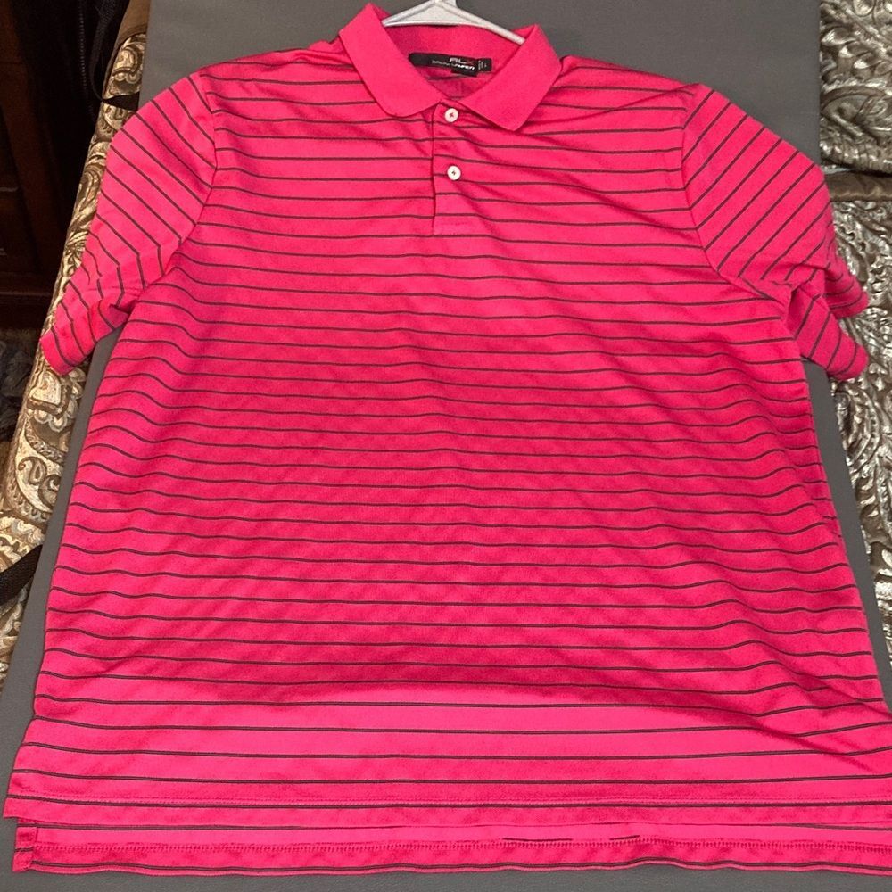 RLX Ralph Lauren Pink polo with small green stripes men’s large